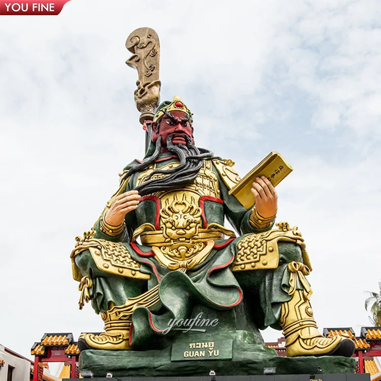 YOUFINE 大型青铜关羽雕像真人大小的中国武士神像雕塑，适合公共广场和