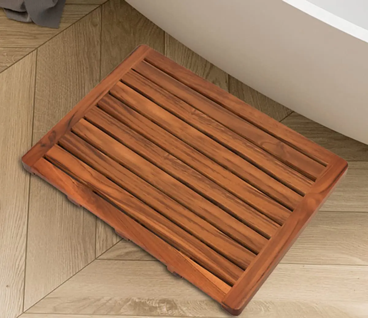 Premium Teak Wood Shower Mat - Foldable, Non-Slip, 31.5" X 18.1", For Bathroom, Spa, Pool