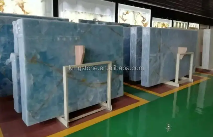 Modern Villa Onyx Slab Countertop Translucent Blue With Antique and Honed Finish for Luxury Interiors