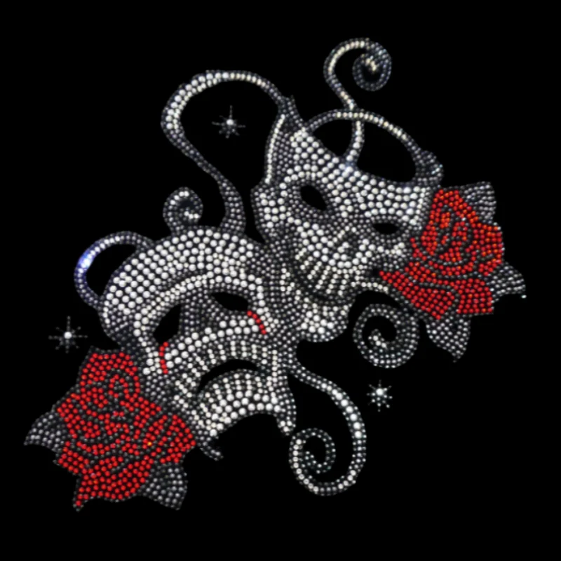 skull facemask custom bling hotfix rhinestone transfer motif rose flower patches sticker iron on transfer for clothes