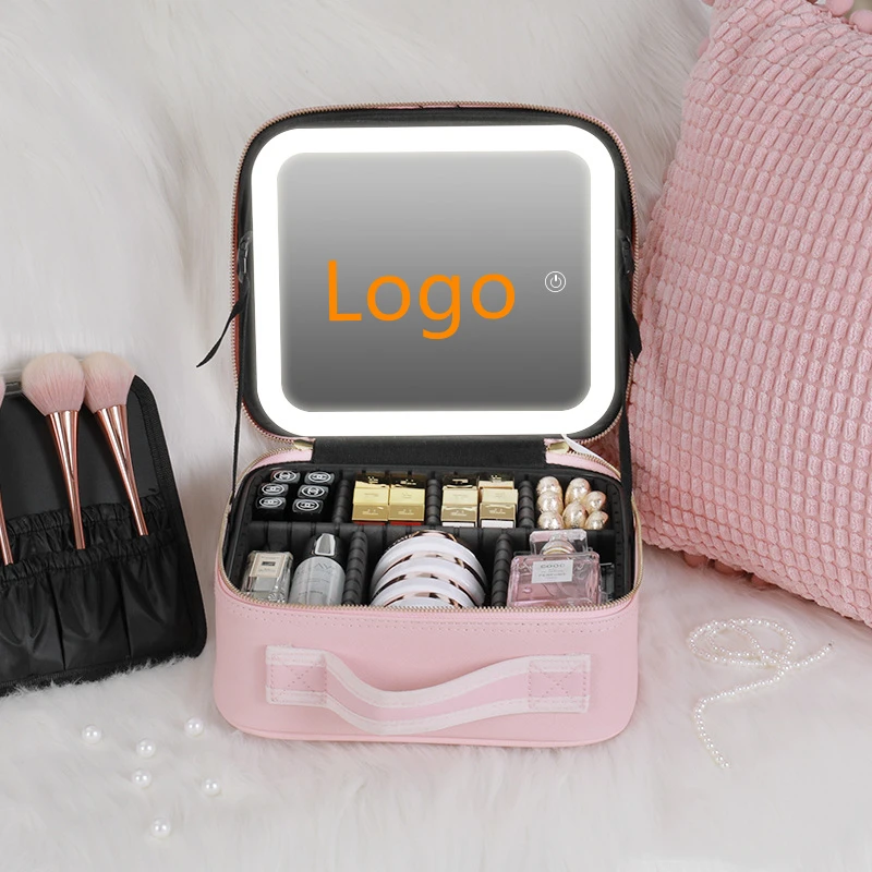 Makeup Bag with LED Mirror Large Capacity Travel Portable Cosmetic Storage  Bag Makeup Bag