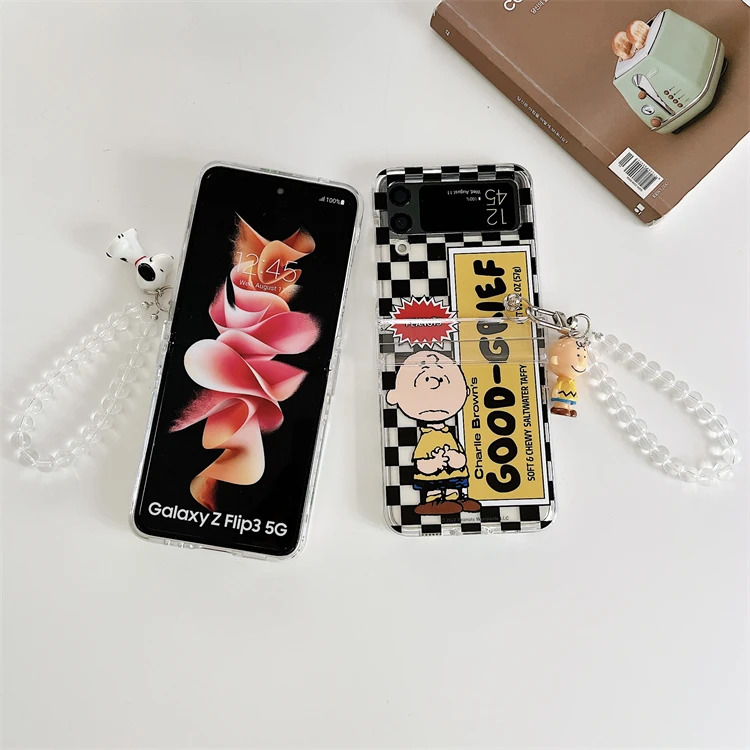 Cute Bracelet Cartoon Pendant Phone Case For Samsung Galaxy Z Flip 5 4 3 Z  Flip3 Flip5 Flip4 5G Hard Cover Lovely Hinge Cases