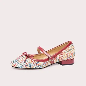 New Design One Line Buckle Luxury Women Shoes Fashion Mary Jane Women Flat Sandals Knit Square Flat Shoes for Women