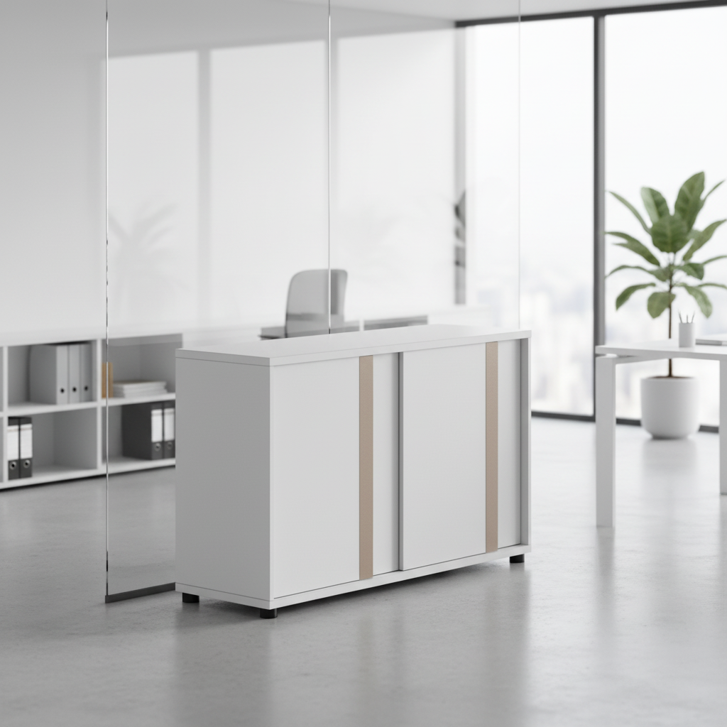 Low Profile Solid Wood Filing Cabinet Dual Doors Slide System Modular Eco-Friendly Storage Solutions Laminate Finish Files 6