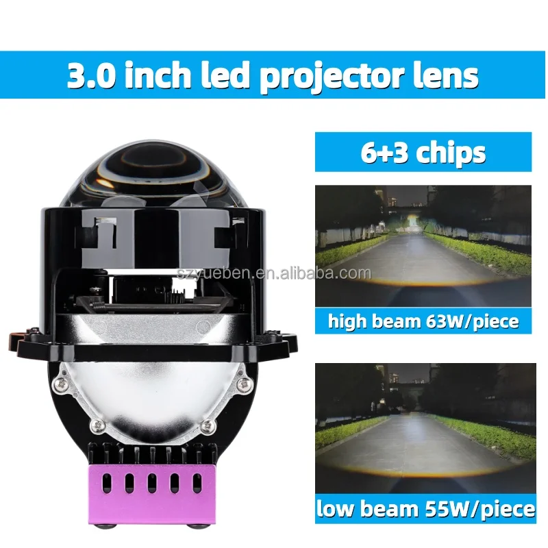 Factory 63W BiLED Projector Lens Dual Color Mini Driving Laser LED High/Low Beam Yellow/White for Honda Audi Corolla Civic Q5