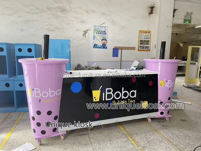 High End Ice Cream Booth One Stop Service Man-made Stone Bar Counter Drink Station Juice Bar Bubble Tea Kiosk