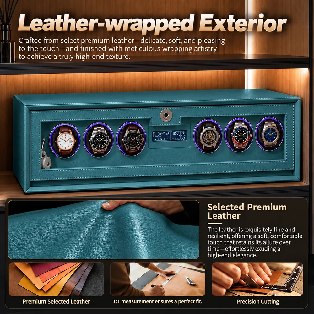 CEQSAFE Automatic Watch Winder Leather Fingerprint Unlock 6 Slots Shaker Mechanical Mabuchi Motor Watches Storage Box