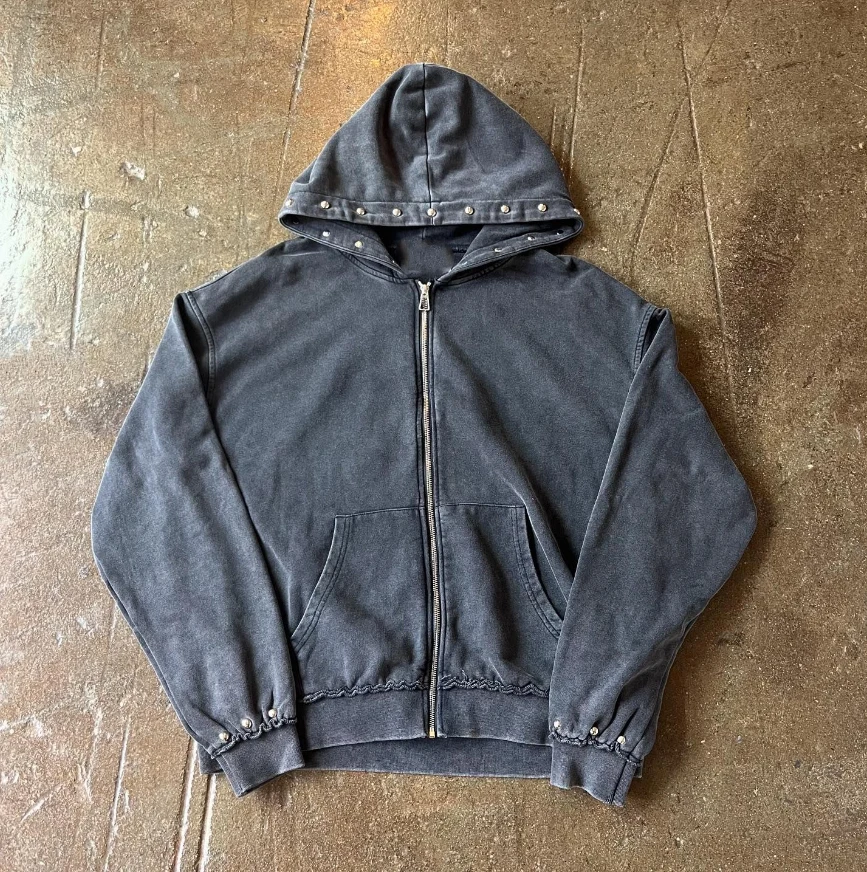 Wholesale Custom Heavyweight Cotton French Terry Vintage Stone Acid Wash Cropped Boxy Zip up Hoodie and Sweat Shorts Set manufacture