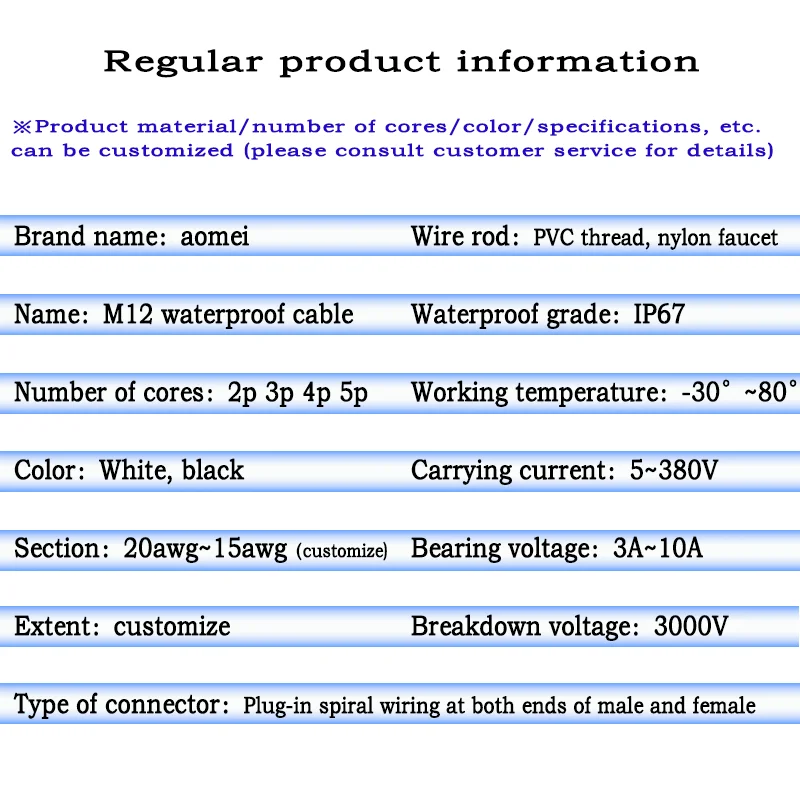 Custom IP67 Waterproof M12 Male Female Connectors for LED Billboards Neon Signs Solar Panel Engineering Applications