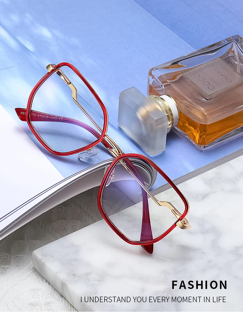 Ms 95326 Women Metal Fashion Temple Square Frame Tr90 Optical Antiblue