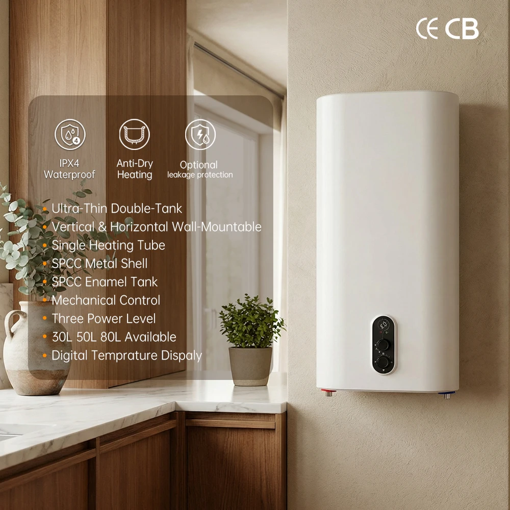 Manufacturer 30L/50L/80L Vertical Horizontal Single Heating Tube Double Liner Wall-Mounted Storage Electric Water Heater