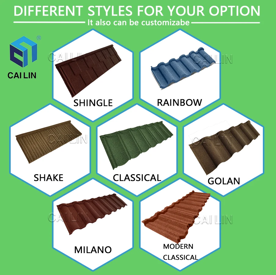 CaiLin Villa Rooftop Design Classical  Stone Coated Steel Roofing Sheet Building Material Metal Roof Tiles