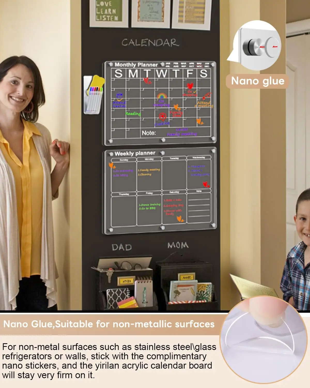 Magnetic Acrylic Reusable Monthly & Weekly Planner Dry Erase Board Calendar for Fridge