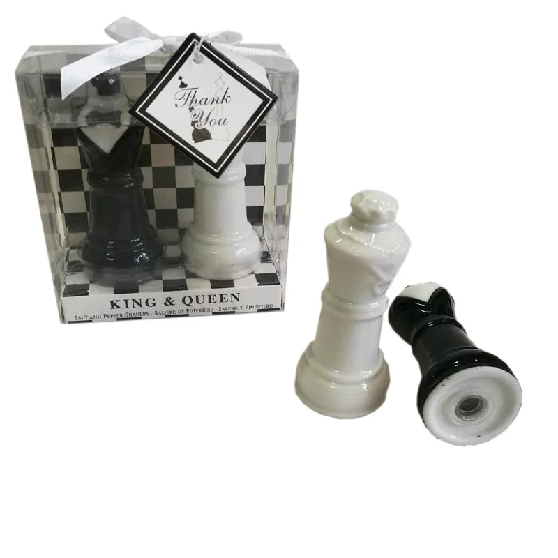 Ywbeyond Ceramic King and Queen Chess Salt and Pepper Shakers Favors Wedding Souvenirs Return Gifts for Guests