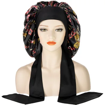 Baoli Satin Hair Bonnet and hair wraps Customized Logo long elastic Band Sleeping Cap Braid Satin Bonnets with tie