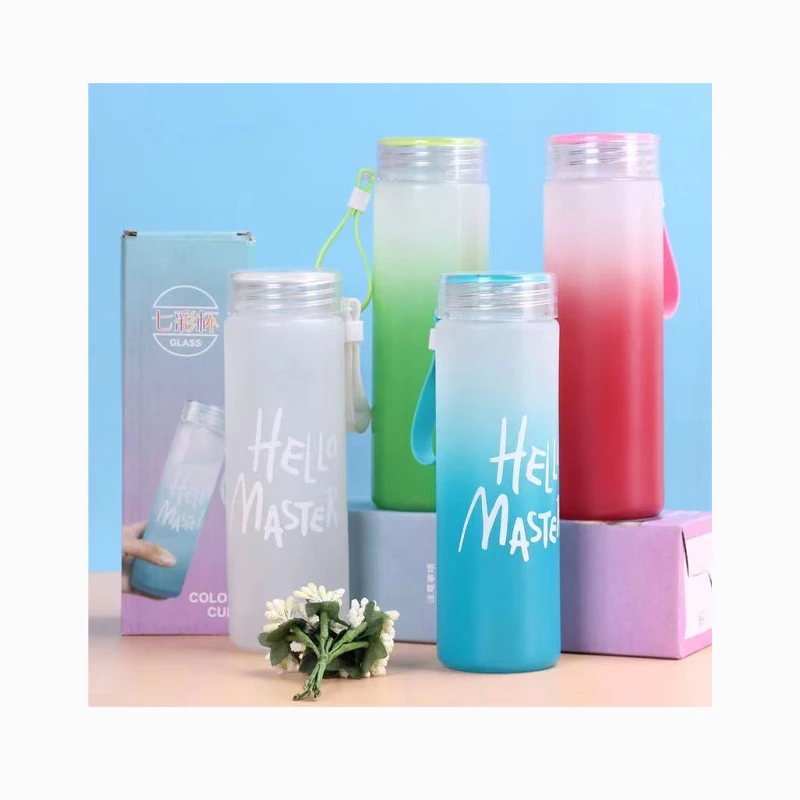 Blank Frosted Glass Water Bottle Water Bottle Custom Gradient Color ...