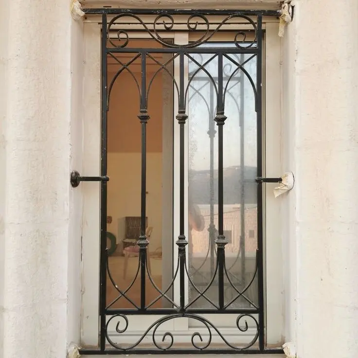 Modern Steel Frame Vertical Wrought Iron Window Grill with Simple