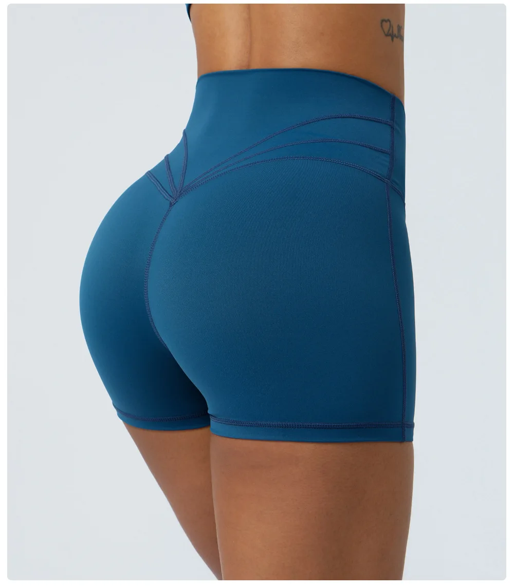 Peach Hip Lift Yoga Shorts Elastic High Waist Cross Waist Tight Fitness Running Shorts C detail