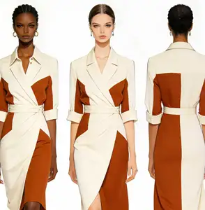 Custom Sweet Vintage Lace Solid Color Office Dress-Factory Plus Size Breathable Anti-Wrinkle Fabrics Business Short Lead Time