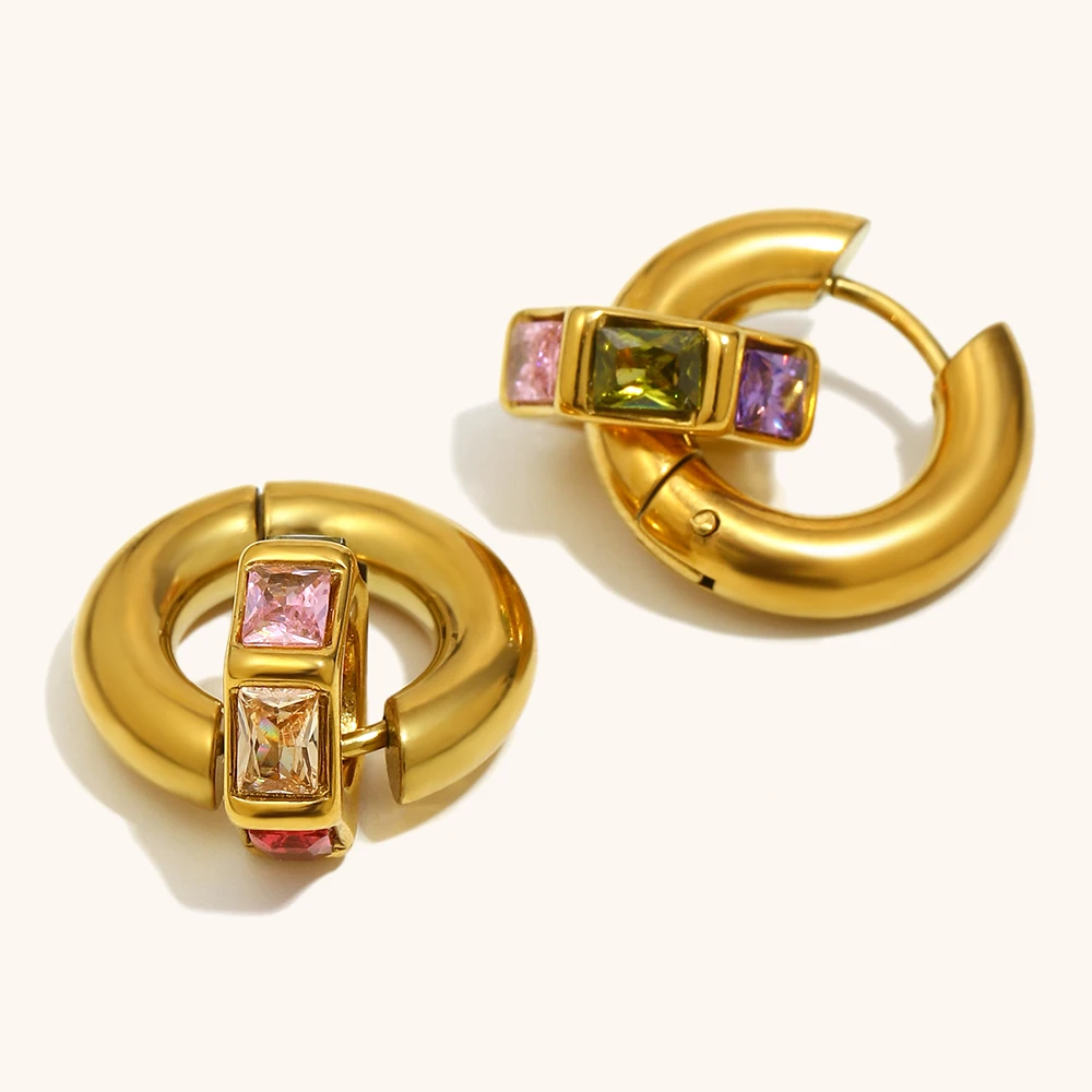  Zircon Hexagon Gold Plated Stainless Steel Huggies Earring  supplier
