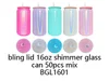 Canette en verre scintillant de 473 ml (16 oz) couleurs assorties avec couvercles en PP