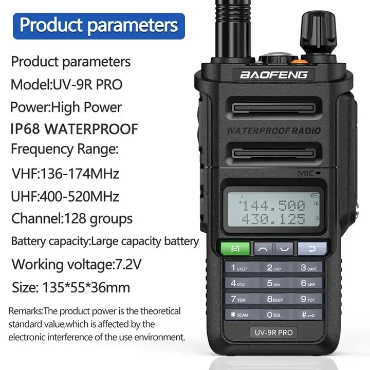 Baofeng UV-9R PLUS vhf uhf walkie talkie dual band ham radio 2024 hot sell Walkie Talkie Long Range Baofeng Uv-9r