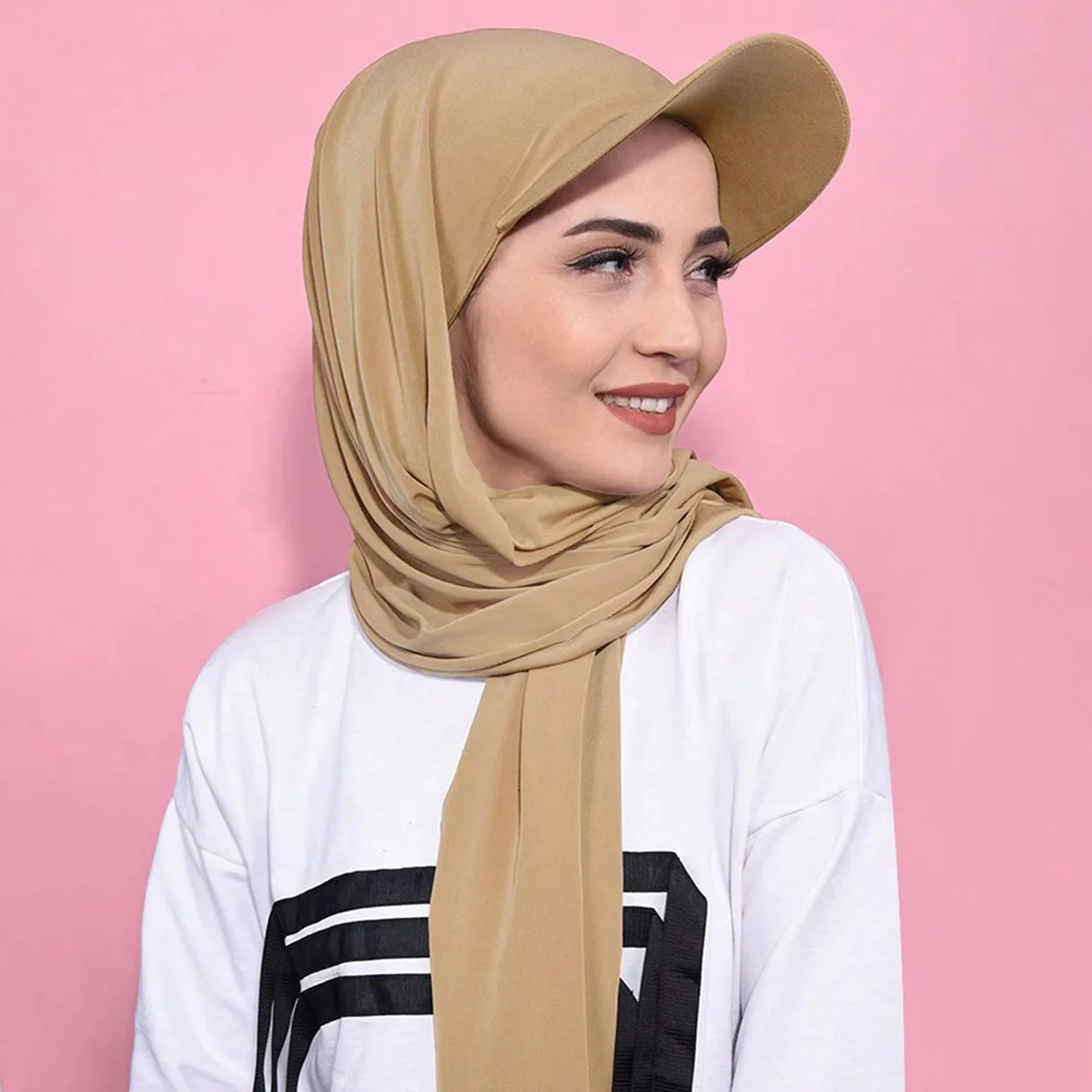 Hijab Musulman Stretch 2-en-1 - Casquette + écharpe, Tour De Tête 58 Cm, Plusieurs Coloris