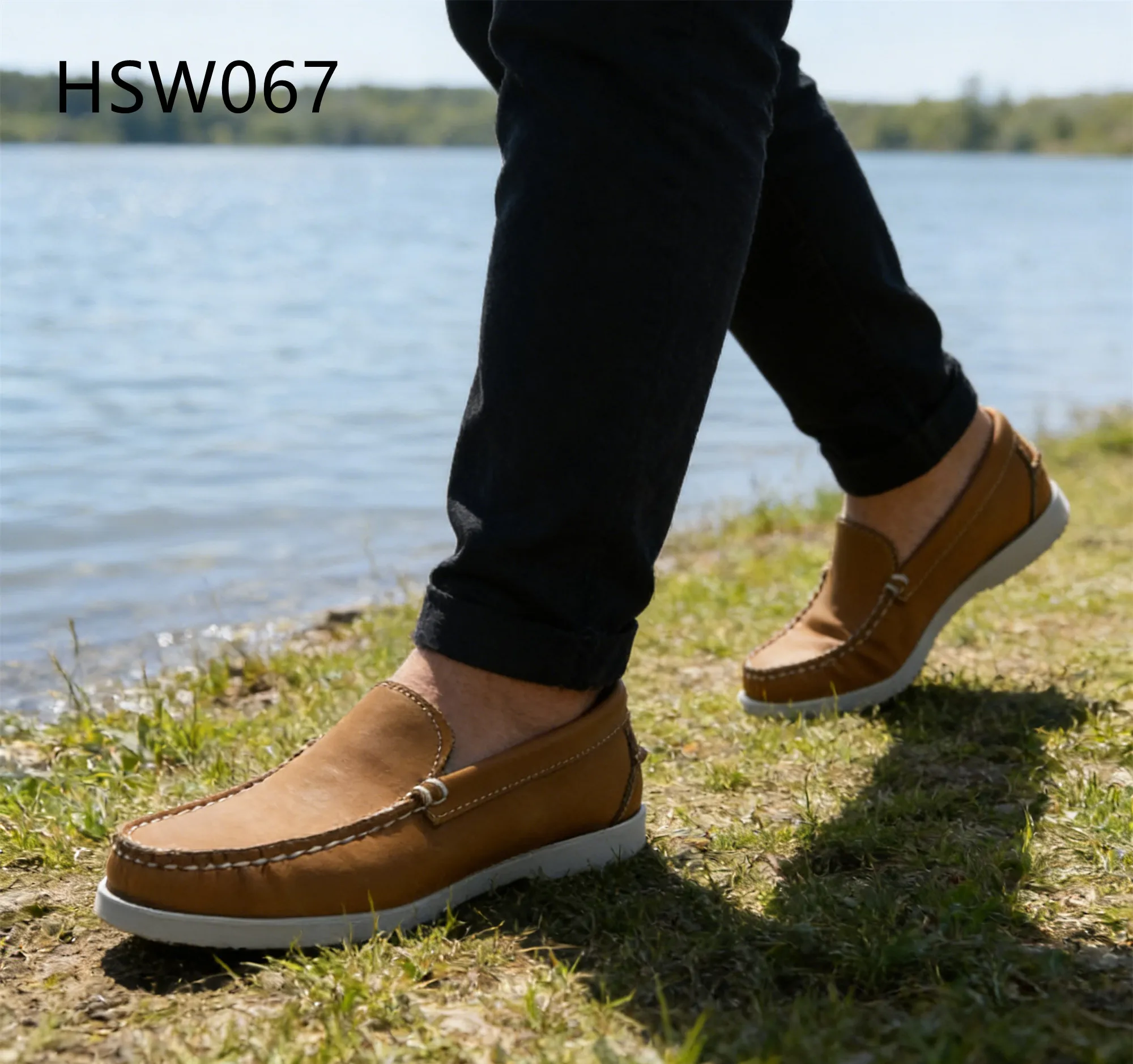 HY,Outdoor Activities Genuine Leather Non Blisters Unisex Boat Shoes No Shoelace Simplify Style Blue/yellow Driver Shoes HSW067