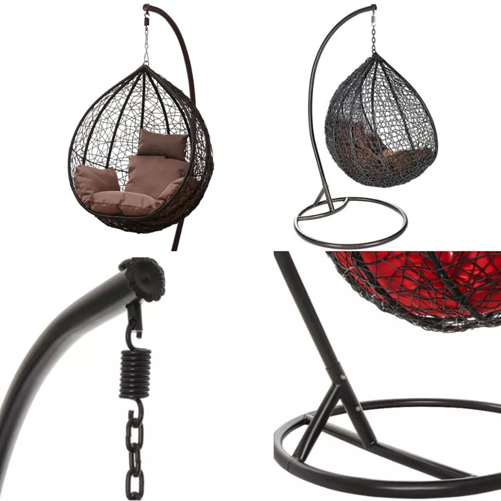 product modern durable hotel balcony bedroom style decor outdoor rattan hanging egg swing chair with metal stand nu deco-2