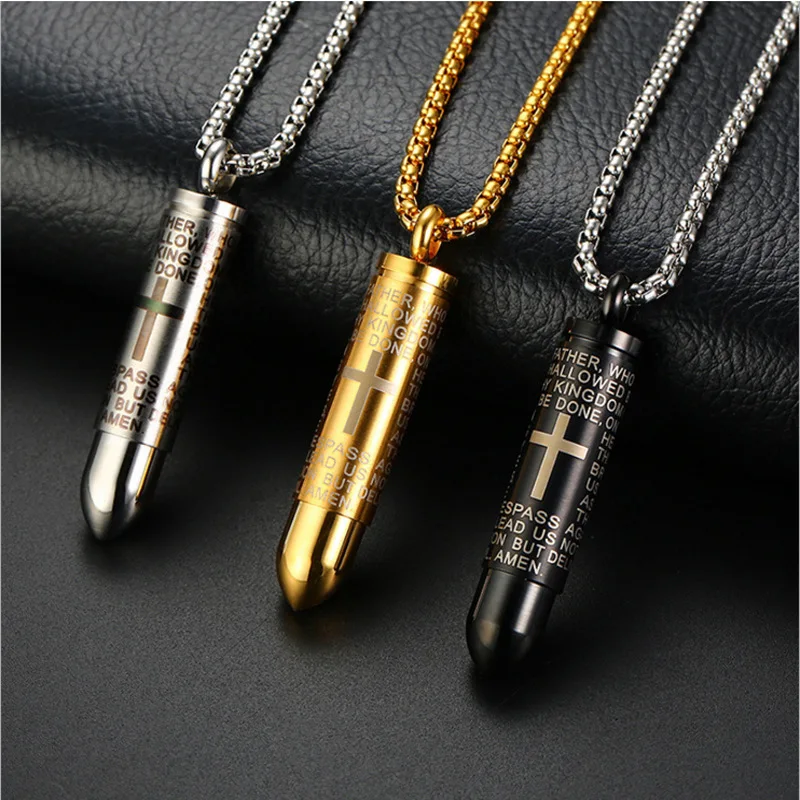 High Quality Stainless Steel Bible Verses Cross Bullet Pendant