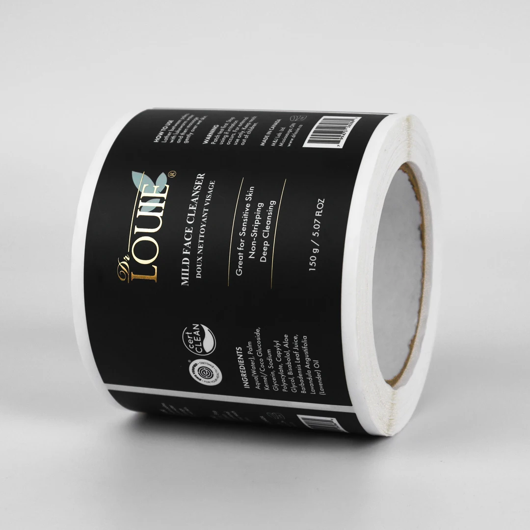 Custom Printing Logo Vinyl Adhesive Label Bottle Gold Foil Sticker Black Matte Packaging Label Stickers