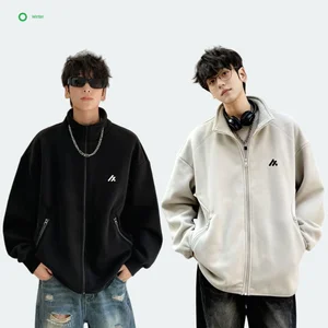 2026 New Style Teenager Full Zip Knitted Breathable Quick-Dry Fleece Letter Front Logo Casual Loose Fit Sweatshirt Winter