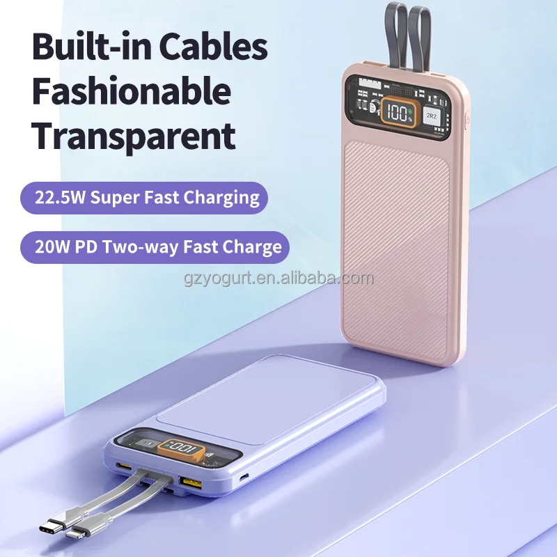 Power Bank 10000mAh Avec Câbles Intégrés - Charge Rapide 22,5W, Compact, Compatible IPhone Et Android