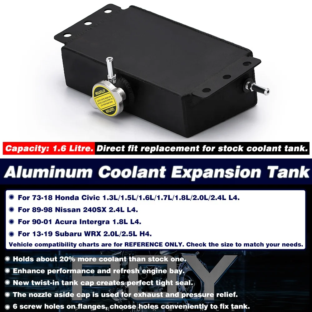 Newnessai 2L Universal Aluminum Coolant Overflow Tank - Black Expansion/Recovery Reservoir