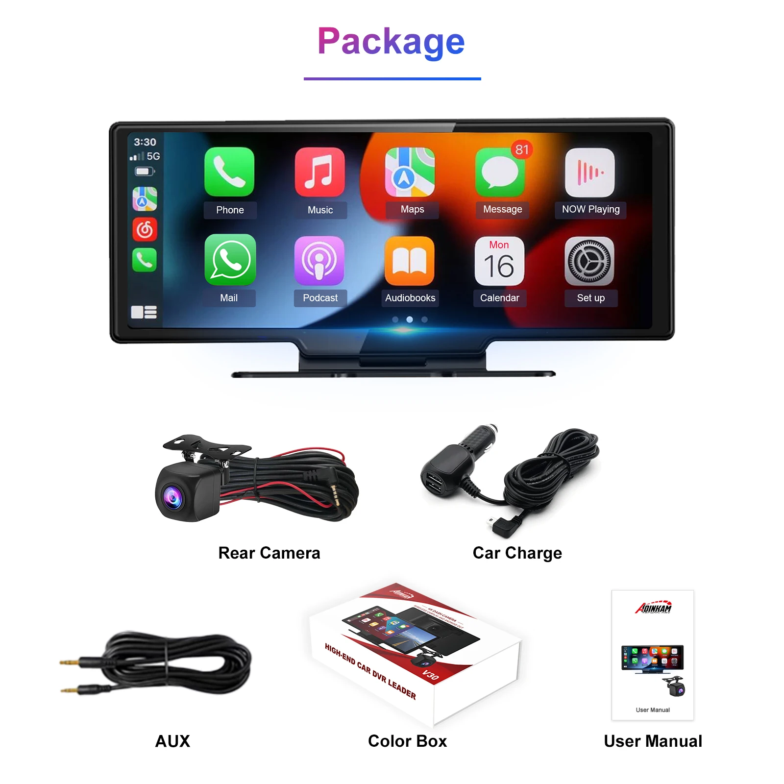 Adinkam 10 Inches Portable Carplay V30S  Apple Carplay+Android Auto w –  Aussies Auto