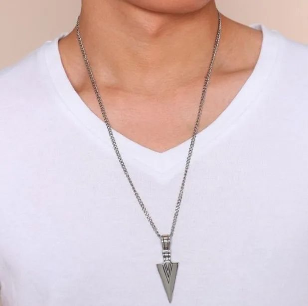 メンズ ブラック スピアヘッドペンダントネックレス ステンレススチール, ステンレス鋼, 宝石なし。 メンズ ブラック スピアヘッドペンダントネックレス ステンレス