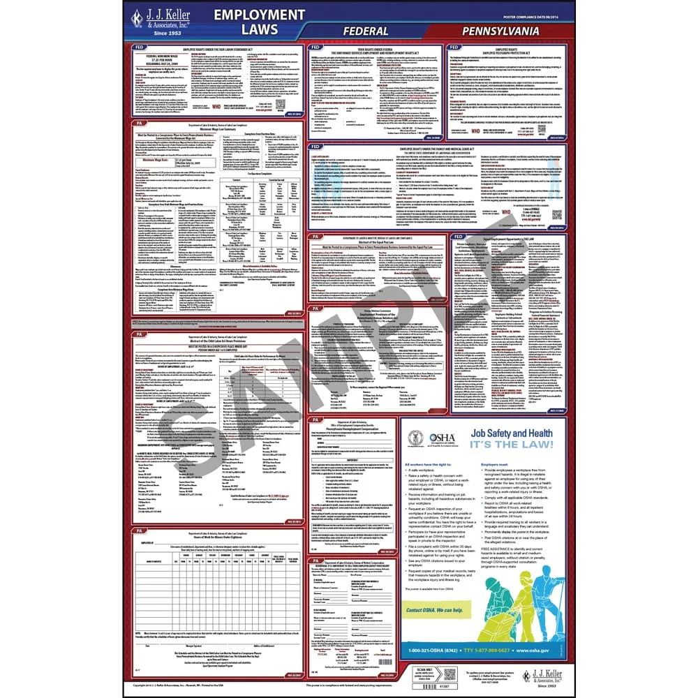 Pennsylvania Derecho Laboral Cartel Todo En Uno Osha A Pa Estado Y Federal Cartel Laminado 26 X 40 En Ingles Buy State Labor Laws Human Resources Compliance 18 19 Compliance Compliant Employee Employees