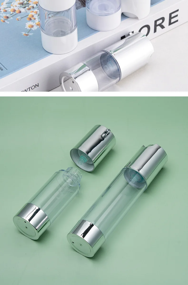 Ecofriendly Reuse 15ml 30ml 50ml Lotion Airless Pump Bottle White Gold