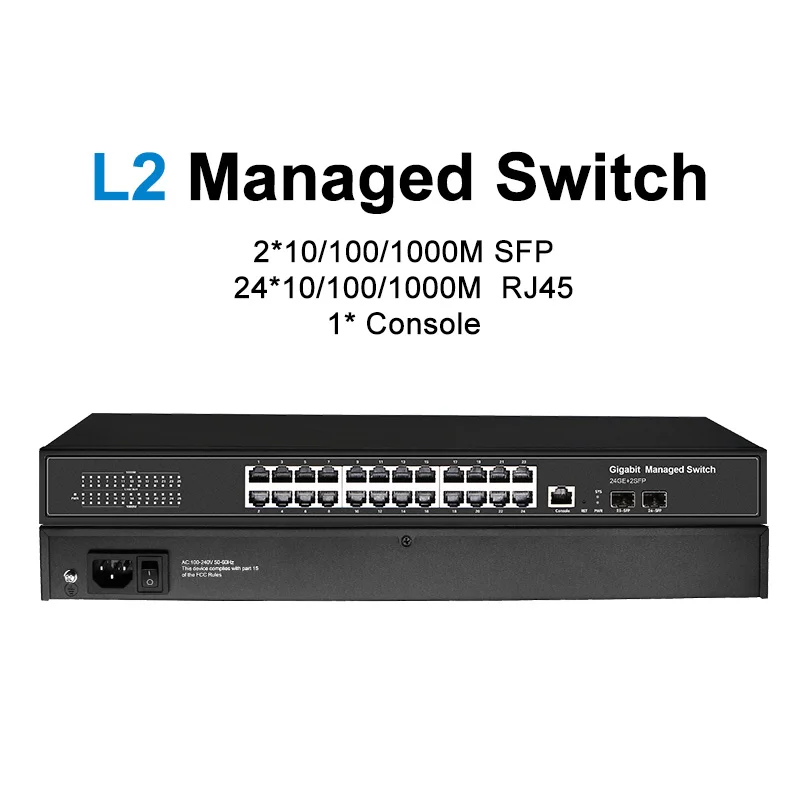 Gigabit 24 PoE 2 SFP Fiber Ports Managed Ethernet Layer 2 Switch Support Qos VLAN STP factory