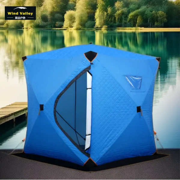 Wind Valley Wholesale Portable Insulated Cube Pattern Ice Fishing Tent China Factory Waterproof Winter Fishing 1-2 Person