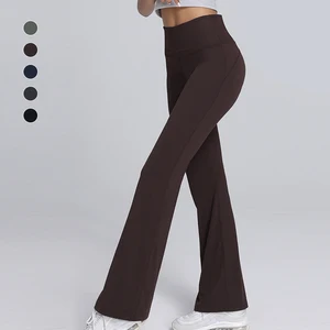 Women's High-Waisted Flared Wide-Leg Fitness Yoga Pants Casual Slimming Style Elastic Closure Solid Design for Sports Exercise