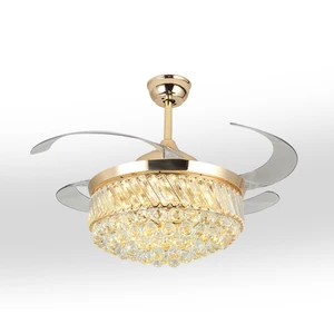 Luxury Golden Led Lustre Chandelier Lighting Remote Control Fancy Pendant Lamp Home Hotel Modern Crystal Ceiling Fan With Light