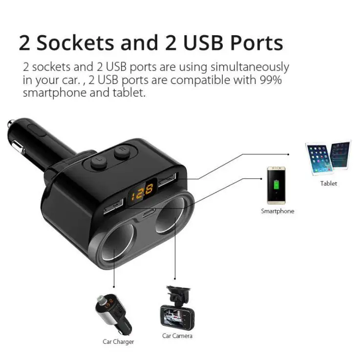 Splitter Accendisigari Auto Con 2 Prese E 2 Porte USB 3.1A – Caricatore 12V/24V Per GPS, Dash Cam, Smartphone – Ricarica Rapida