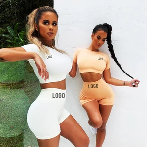 Wholesale New Fashion Custom Summer Sexy Women Crop Top Shorts Yoga Gym Fitness Set