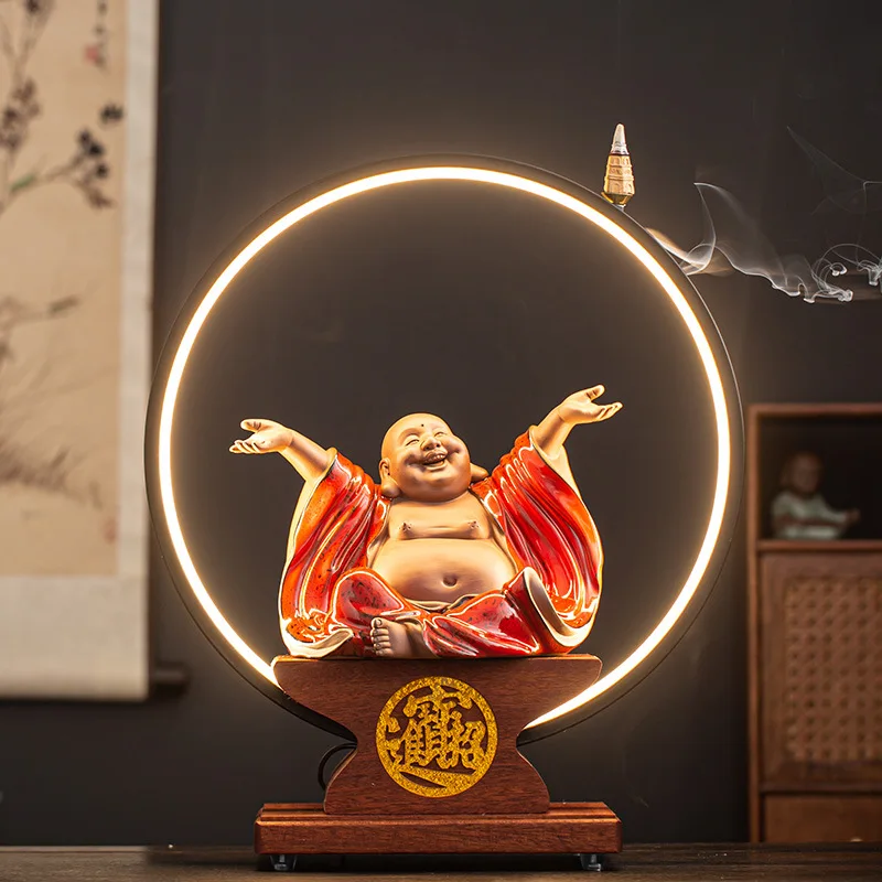 Wuyang novo chinês Maitreya Buda lâmpada anel decoração cerâmica