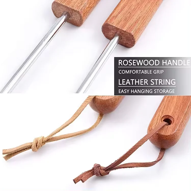 2 Pcs 17 Inch Meat Hook Flippers Turners Pigtail Food Flippers with Stainless Steel Shafts