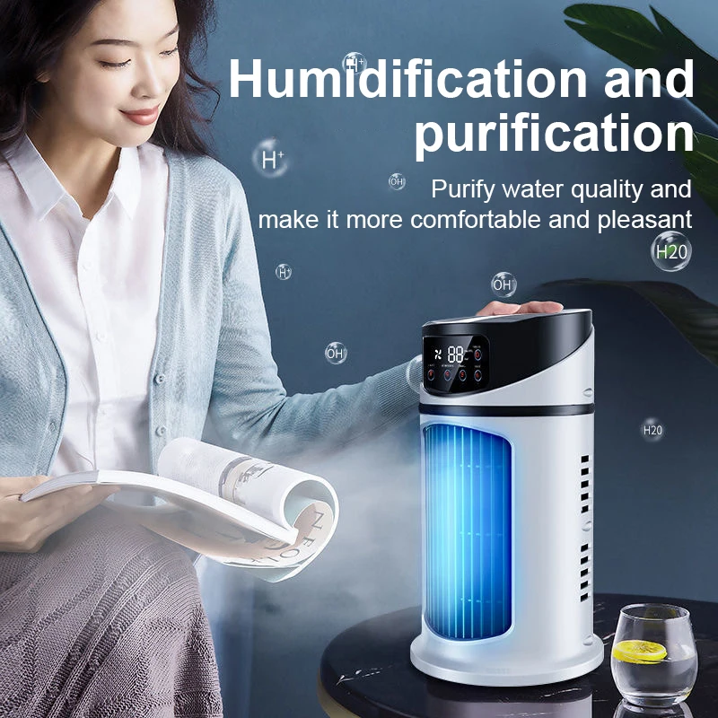 Mini Plastic Electric Evaporative Air Cooler Fan with Bladeless Design 3-Second Fast Cooling & Timer for RV Car & Bedroom Use