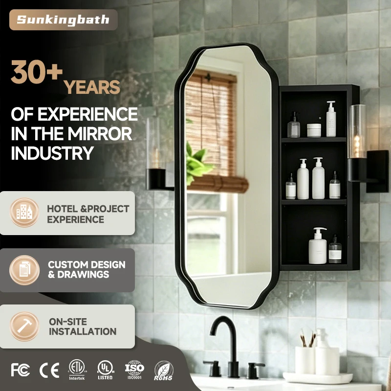 Apartment Project Wall Mounted Vanity Cabinet Anti-corrosion Bathroom Cabinet Large Black Recessed  Medicine Cabinet with Mirror