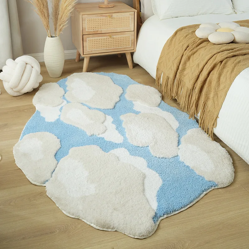 Designer Cloud Shape Anti slip Children Area Rugs  Microfiber Soft Plush Children Friendly Play Mat Machine Washable Tufted Rug