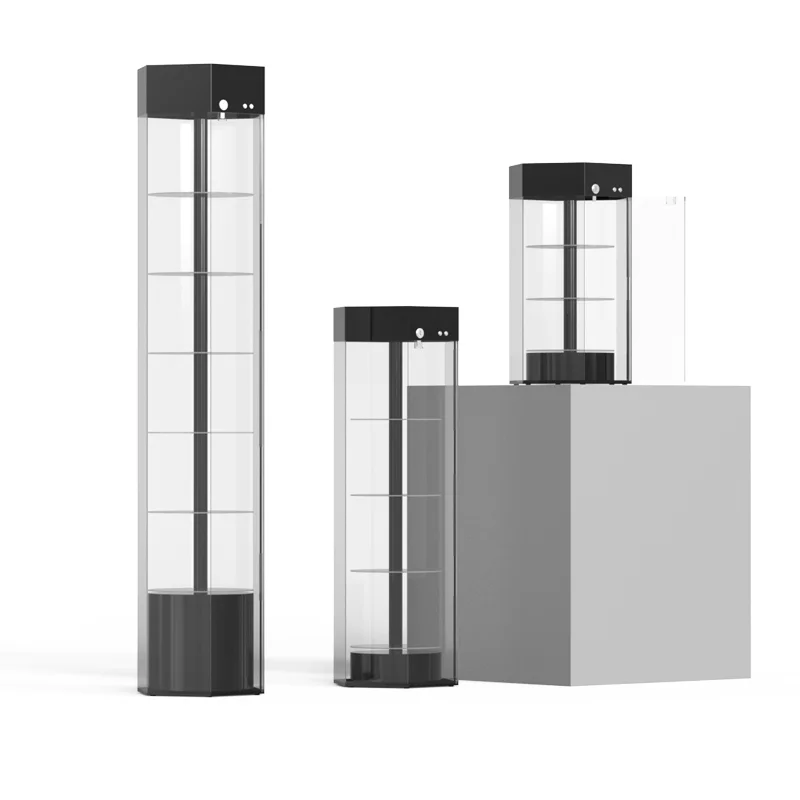 Custom Design Acrylic Hexagonal Rotating Jewelry Watch Display Showcase Cosmetics Jar Bottle Storage Floor Display Stand